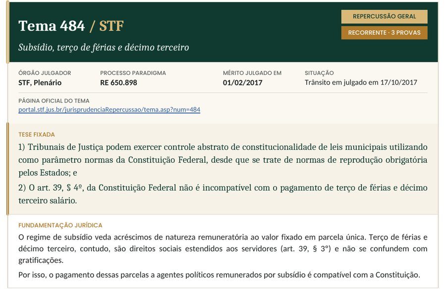 Ficha do Tema 484 do STF no guia bônus